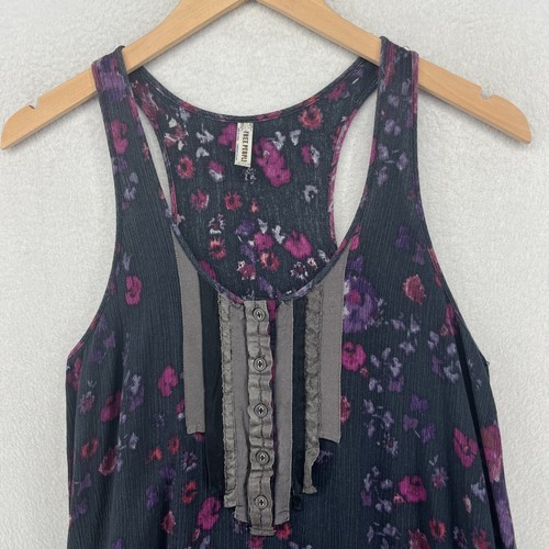 FREE PEOPLE Tank Top S Snap Out Of It Floral Crinkle Ruffle Racerback Black - Picture 3 of 15
