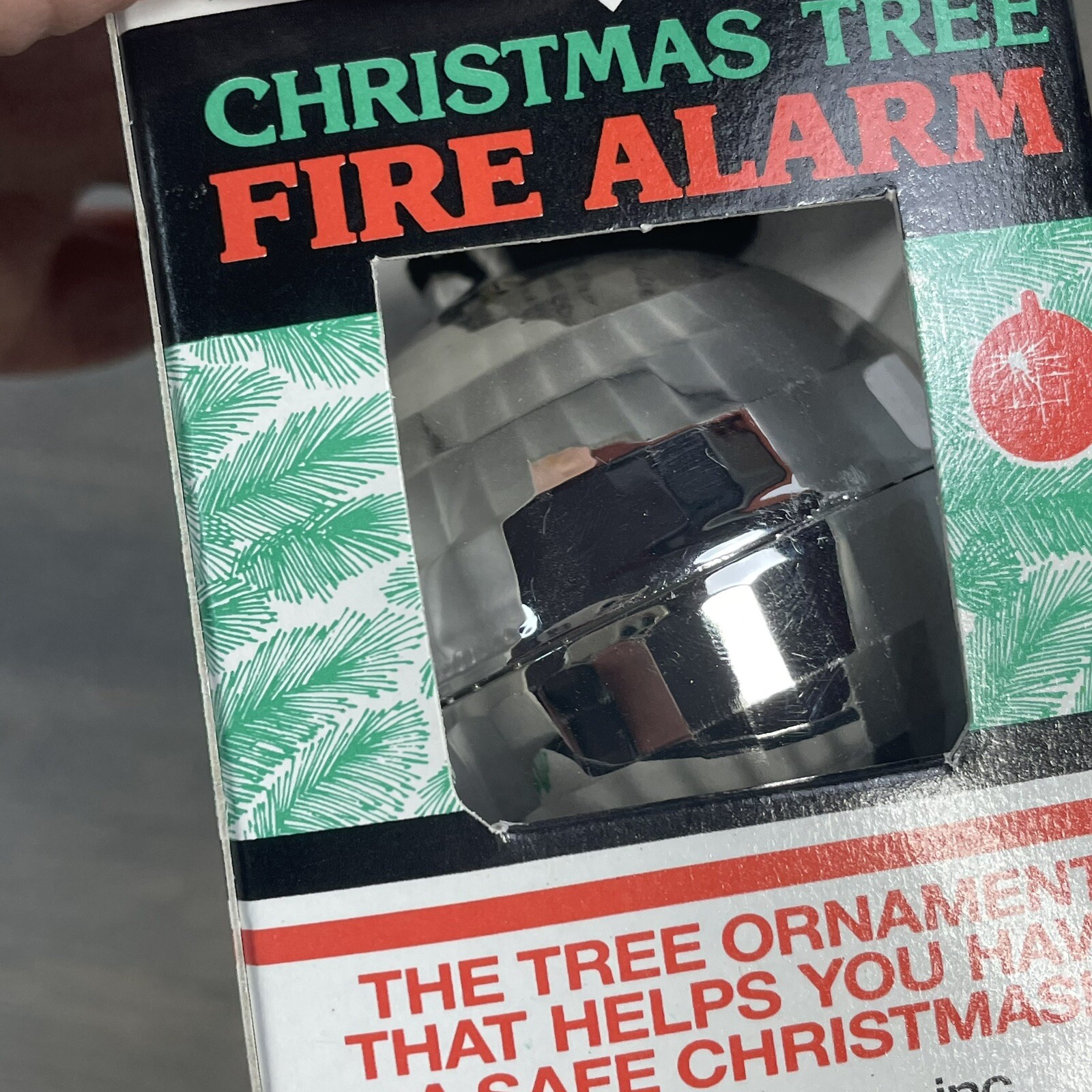 VTG Silver Heads up! Christmas Tree FIRE ALARM ORNAMENT New In Box Sims