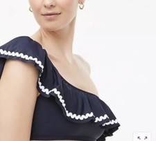 J.Crew Rickrack ruffle one-shoulder bikini top Sz XL AK510 NWT Navy Blue