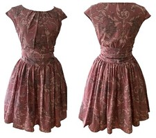 Misura 12 Rosa 50S Vintage Foglia Floreale Effetto Chiffon Swing Abito Retrò