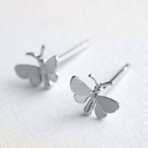 14K White Gold Plated Silver Tiny Butterfly Stud Earrings For Gifts Mothers Day - Picture 1 of 1