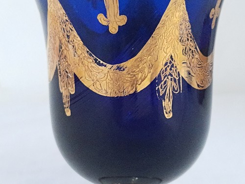 Medici Italian Water Goblet & Wine Glass Cobalt Blue Crystal & 24k Gold Accent - Picture 12 of 21