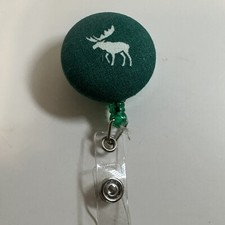 Retractable Badge Holder Green Moose Animal 3  X 2  Christmas Holidays