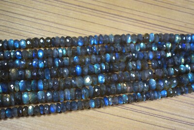 2 Strang Vollständig Blau Auffällig Labradorit Facettiert Rondell 8-9 MM Edel...