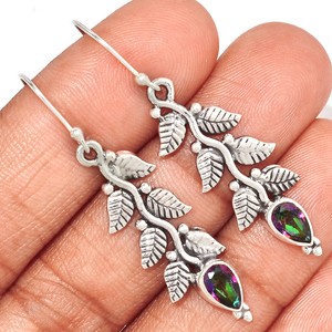 Leaves-Rainbow-Topaz-925-Sterling-Silver-Earrings-Jewelry-AE50295-26R