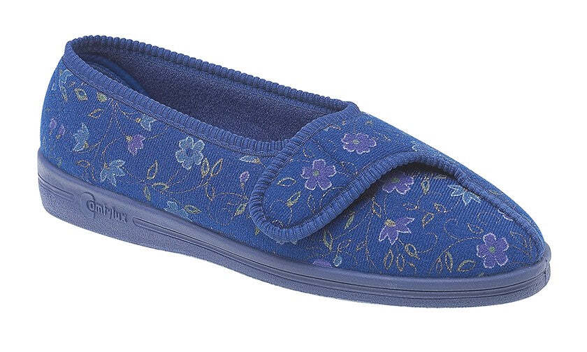 SAOLA Ciabatta donna COMFYLUX blu floreale nylon chiusura touch suola gomma vulcanizzata
