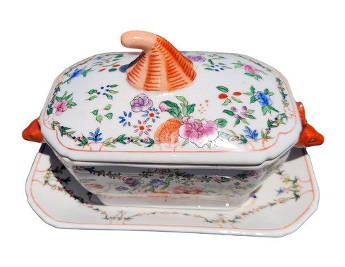 Antique Chinese Export Tureen Boars Head Handles 3 Piece Hand Painted Floral - Picture 14 of 16