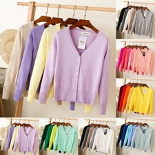 Womens Cardigan Loose Sweater Long Sleeve Girl Outwear Knitted Top Size 8 10 12