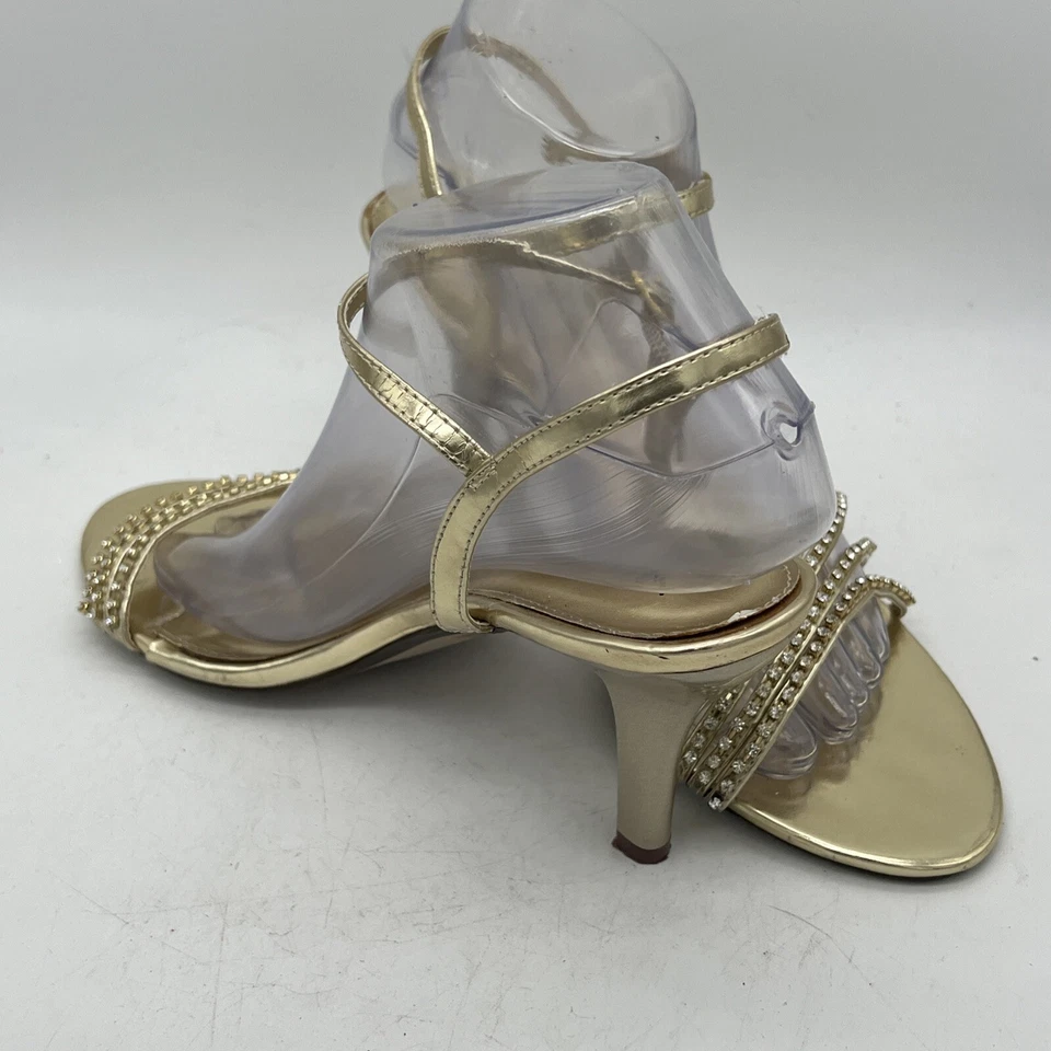Женские туфли Marichi Maui официальные золотые стразы ремешок на лодыжке с открытым носком размер 8,5 - Изображение 2 из 4