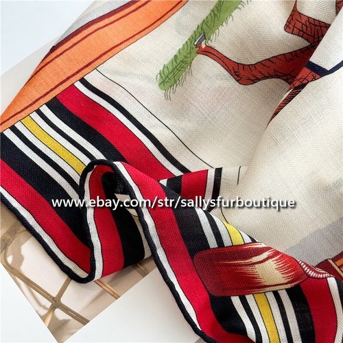 Sallys 70% Cashmere & 30% Silk Stole Horses Print Double Face Scarf Shawl 53" - Picture 9 of 10