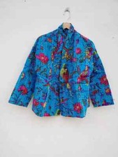 Handmade Kantha Quilt Jacket Quilted Short Kimono Jacket Women Wear Blue Color