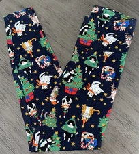 Nobo Christmas Holiday Cat Print Stars Navy Leggings NWT XS S M