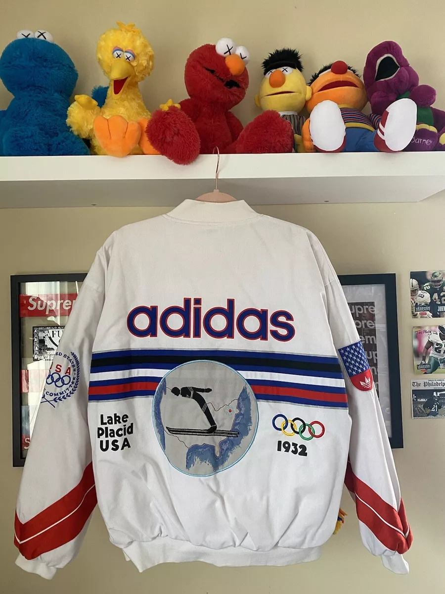 Vintage 80s Adidas Winter Olympics Zip-Up Jacket with all-over embroidered  patch