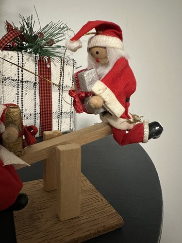 Vintage Wooden Handmade Santa Mr & Mrs Clause Claus See-Saw Christmas Ornament - Picture 5 of 6