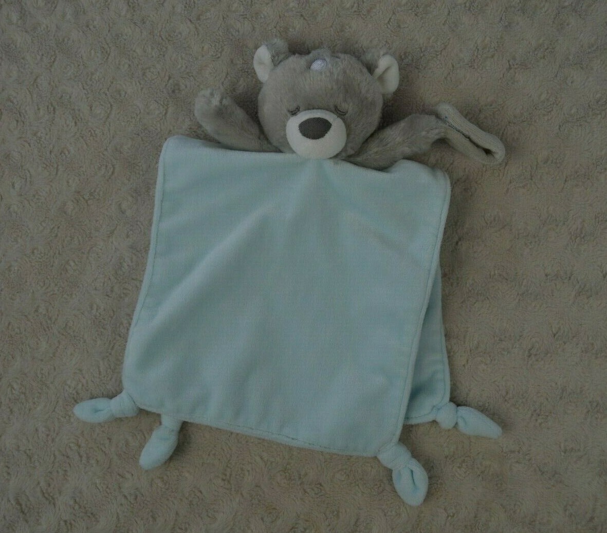 Carter's Teddy Bear Lovey Security Blanket Pacifier Holder Gray White Mint Green