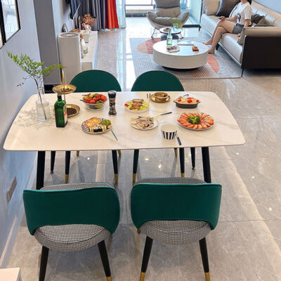 4-Color ANTI-SCRATCH Waterproof Marble Dining Table with Solid Carbon Steel Base