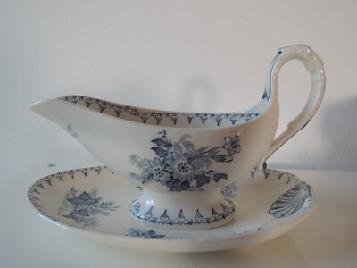 Alte Sarreguemines U&C Flore Sauciere blaues Dekor Frankreich