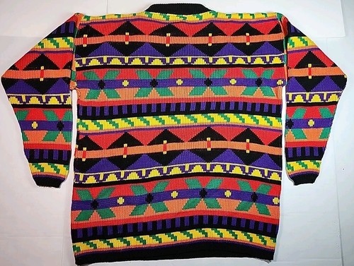 Carolina Colours Geometric Funky Knit Sweater Kidcore L-XL Vintage Aztec 80s 90s - Picture 4 of 24