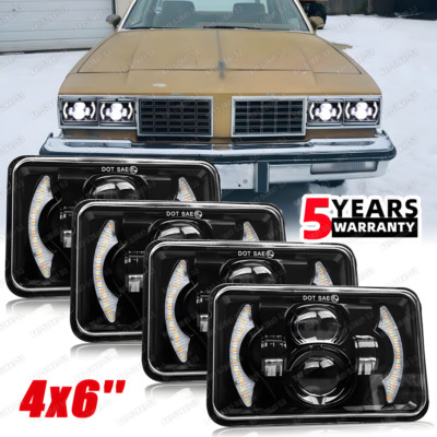 4PC 4x6''Led Headlight Hi/Lo Beam For 1980-1988 Oldsmobile Cutlass Ciera Halo DRL