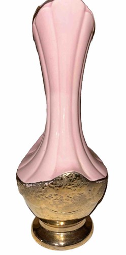 VINTAGE 1940s 1950s SHINY WEEPING GOLD TEXTURED PINK VASE - Picture 4 of 6