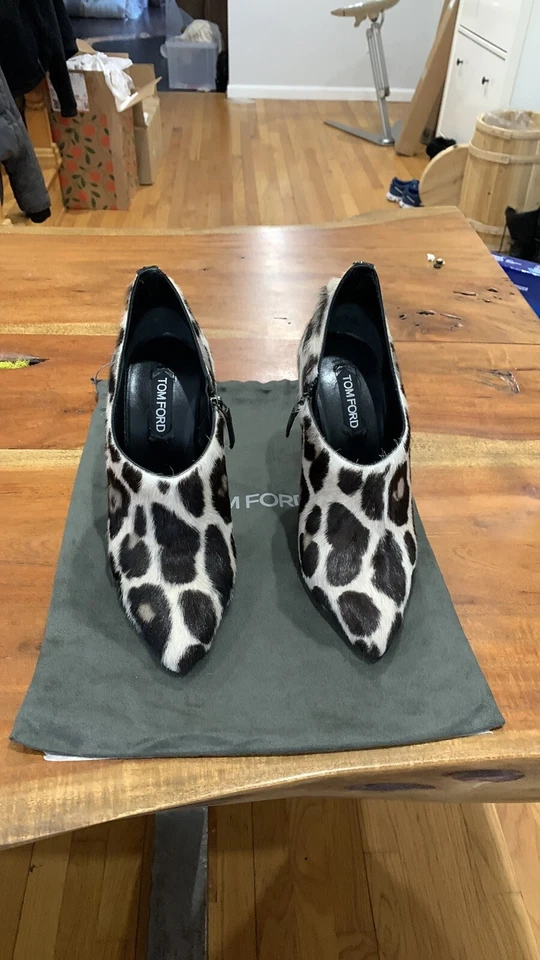 Tom Ford Leopardo Estampado Piel 9M Cremallera Botines 39 Punta, Puntera Tacón Alto Sexy Foto 3 de 4