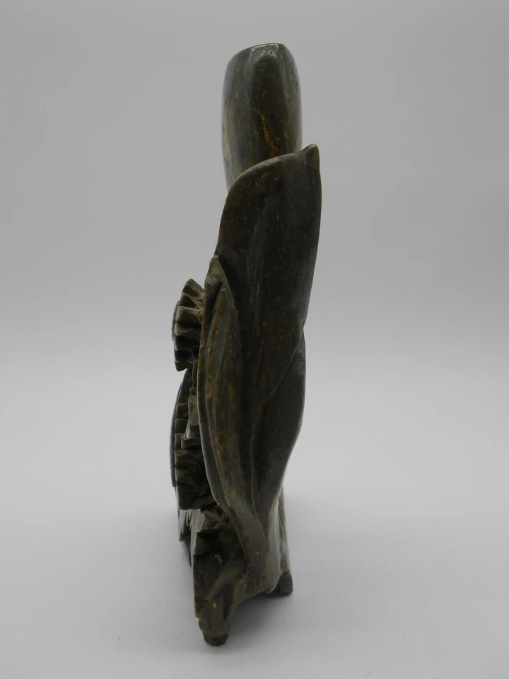 SUPERBE ENCRIER / POT A PINCEAU AUX PIVOINES SCULPTÉ EN PIERRE DE LARD CHINE - Photo 2/4