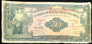 Costa Rica 50 Colones Currency Bill February 4 1942 from Old Collection