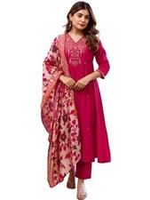 Women Embroidery Straight Kurta and Pant Set with Dupataa