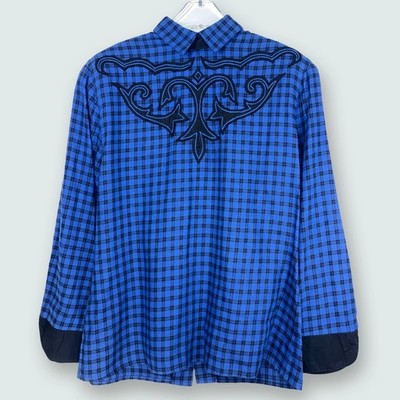 Byblos | 80s Vintage Western Blue Check Strong Shoulder | Sz IT 42 ~ M-L
