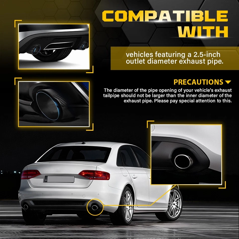 2.5″ID-3.5″OD Carbon Fiber Universal Tailpipe Exhaust Tip 304 Stainless Steel 2X - Image 2 of 4