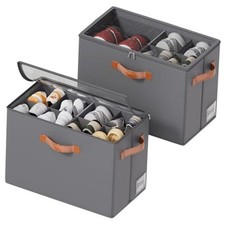 2 Pack Shoe Organizer for Closet, Foldable 17"L x 8.7"W x 12  "H Gray-2 Pack