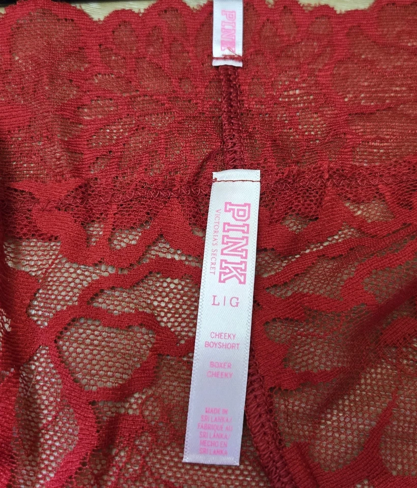 Victoria's Secret PINK Red Sheer Mesh Floral Lace Cheeky Boyshort Panties L - Image 3 of 3