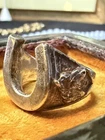 Vtg Silver Lucky Horseshoe Cowboy Signet Ring Size 8 Rodeo Horse Ring