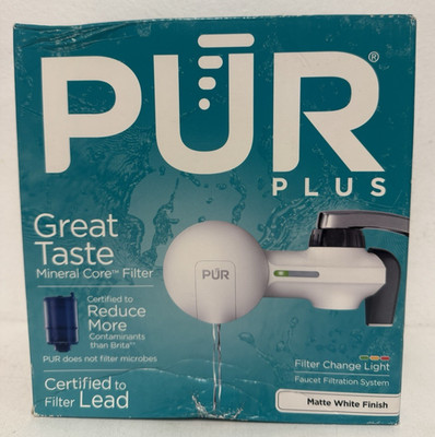 PUR Plus Horizontal Faucet Mount Water Filtration System in Matte White
