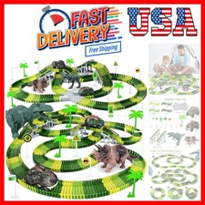 Dinosaur Themed Race Track Set - 156pc with Two Cars for Engaging Play 3-6 yrs 