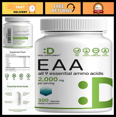 2000mg Essential Amino Acids EAA 300 Capsules - Unflavored BCAAs for Muscle Supp