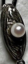 Vintage Sterling Silver Clasp With 4 mm Pearl On Faux Pearl Necklace In Box