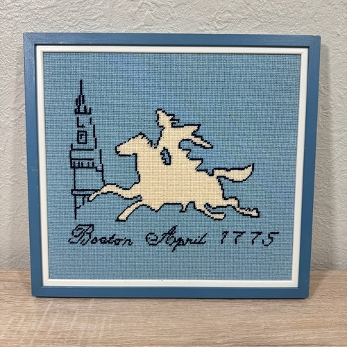Vtg Boston 1775 Stamp CrossStitch Needlepoint Paul Revere Patriotic Colonial USA