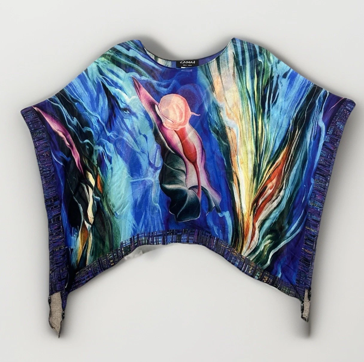 Dilemma Dhun Shroff Painted Poncho Topper Art to Wear OS Calla Lily Art Colorful