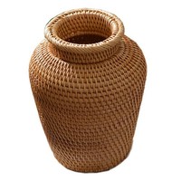 2X Rattan Gewebte Vase Kunst Vase Mode Tisch Dekoration Pflanzen Blumen Top7041