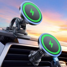 2-in-1 15W Magsafe Car Mount Charger, Magnetic Wireless Carbon Fiber