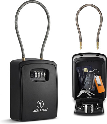   XXL Portable Key Lock Box, 15In Steel Cable, Code (XXL, Black)