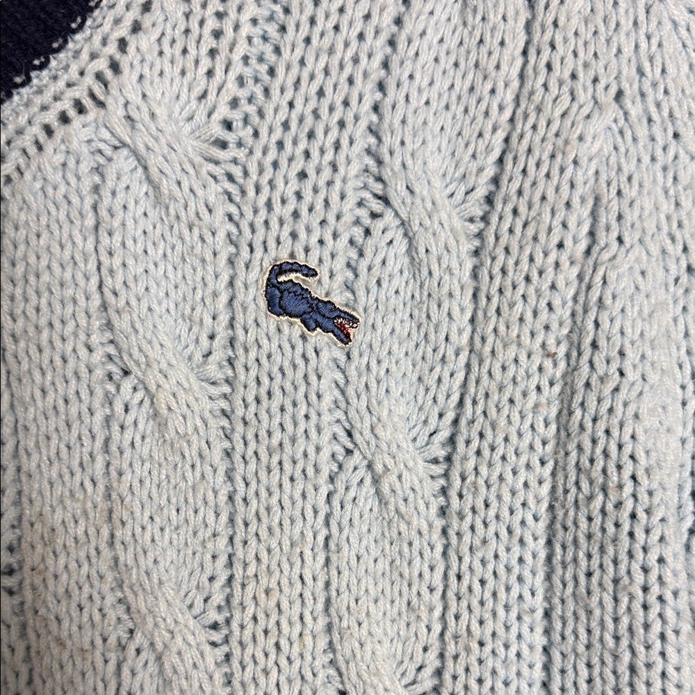 1970s Izod Lacoste Pastel Blue  V-Neck Sweater with Yellow and Navy Trim Large thumbnail 8