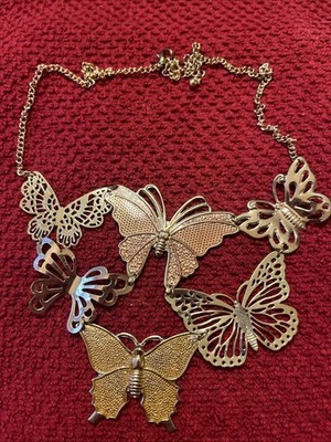 Multi-Butterfly  Gold-Tone statement necklace-Adjustable