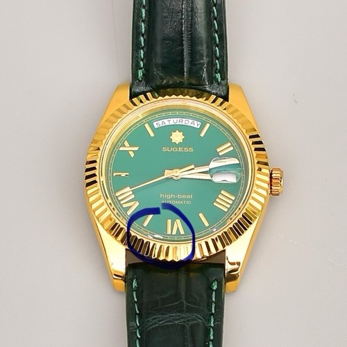 USA SHIPS BEAUTIFUL SUGESS HERITAGE S433 DAY DATE GOLD GREEN HIGH BEAT AUTOMATIC - Picture 8 of 8