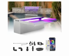 Stainless Steel Waterfall Spillway Fountain LED Light Outdoor Pool Garden Wat...