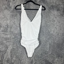 Anne Cole Swimsuit Womens 14 White One Piece V-Neck Adjustable Straps Lined