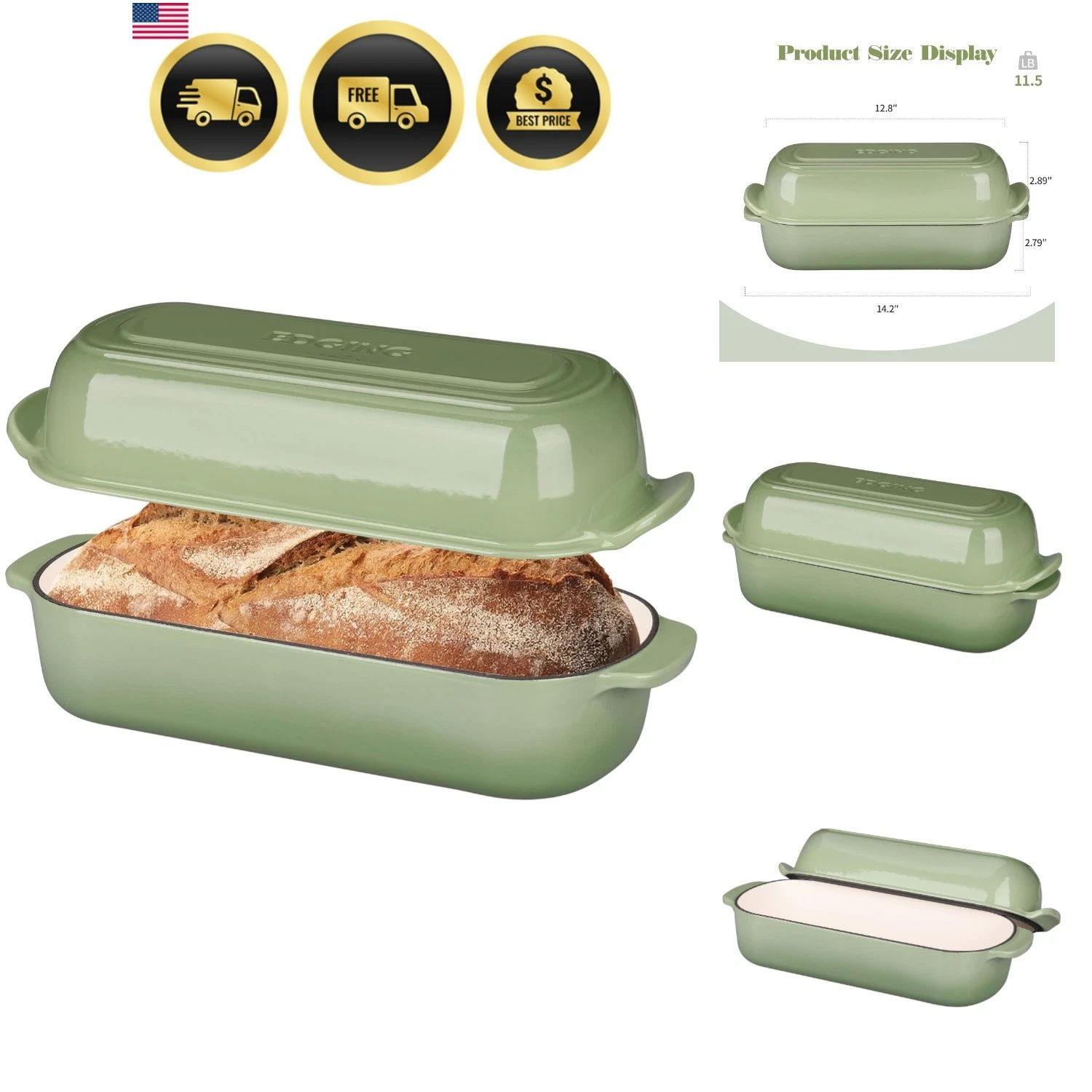 Enameled Cast Iron Loaf Pan with Lid, Bread pan, Dutch Oven Bread pan for Hom...