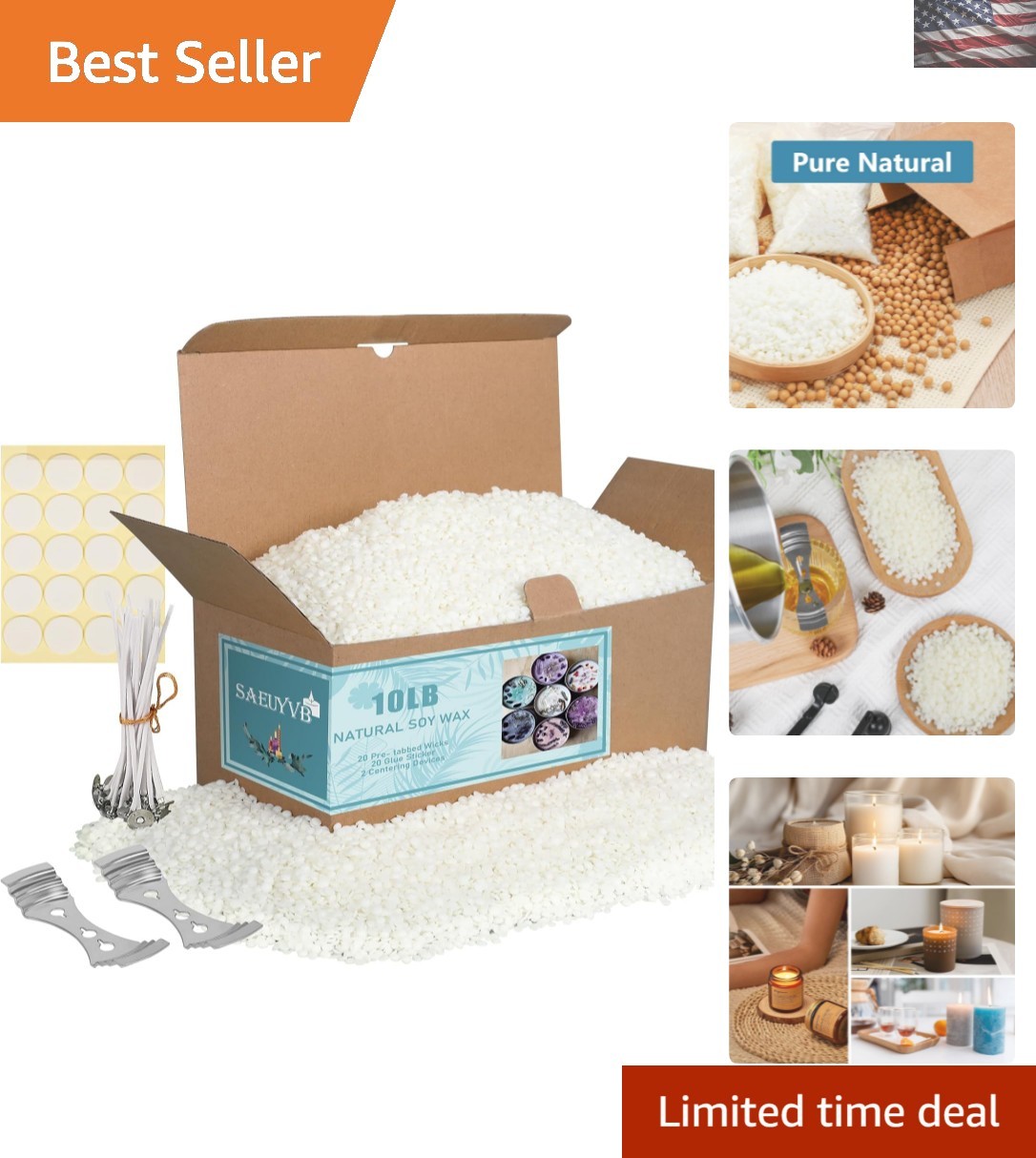 Complete Candle Making Set: 10lb Soy Wax, Cotton Wicks & Centering Devices