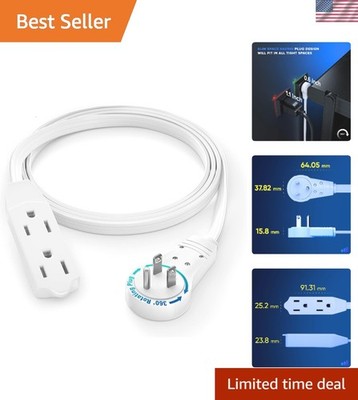 Listed 3 Ft 360° Rotating Flat Plug Extension Cord - Power Anywhere You Need